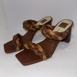 Dolce Vita Paily Slide Sandals  Brown Womens Sz 9.5 Braided 3" Block Heels